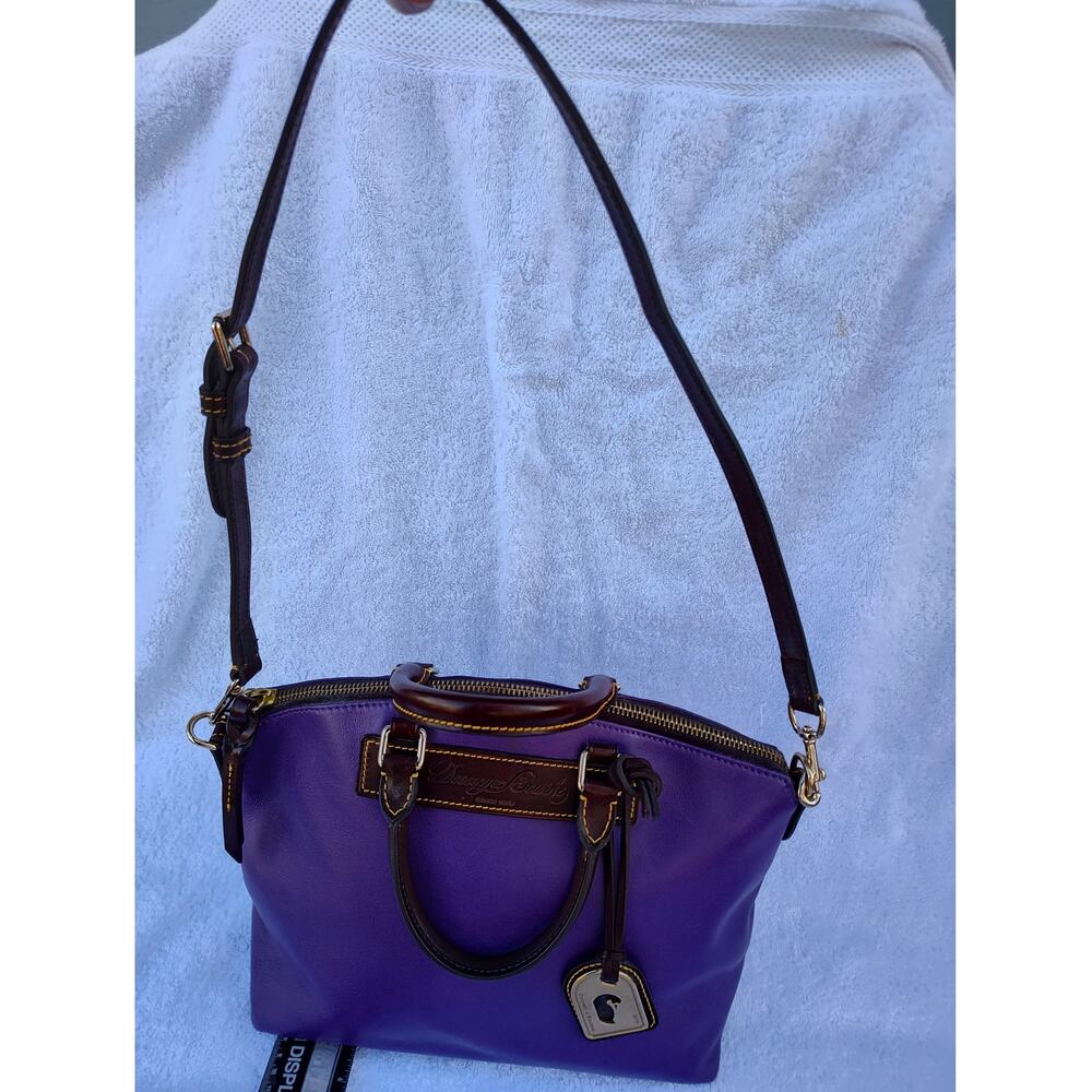 Dooney & Bourke Leather Purse Shoulder Bag, Handbag Purple w/ Dark Trim - Picture 15 of 17